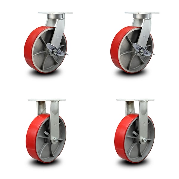 Service Caster 10 Inch Heavy Duty Red Poly on Metal Caster Swivel Lock/Brake 2 Rigid, 2PK SCC-KP92S1030-PUR-RS-SLB-BSL-2-R-2 - main